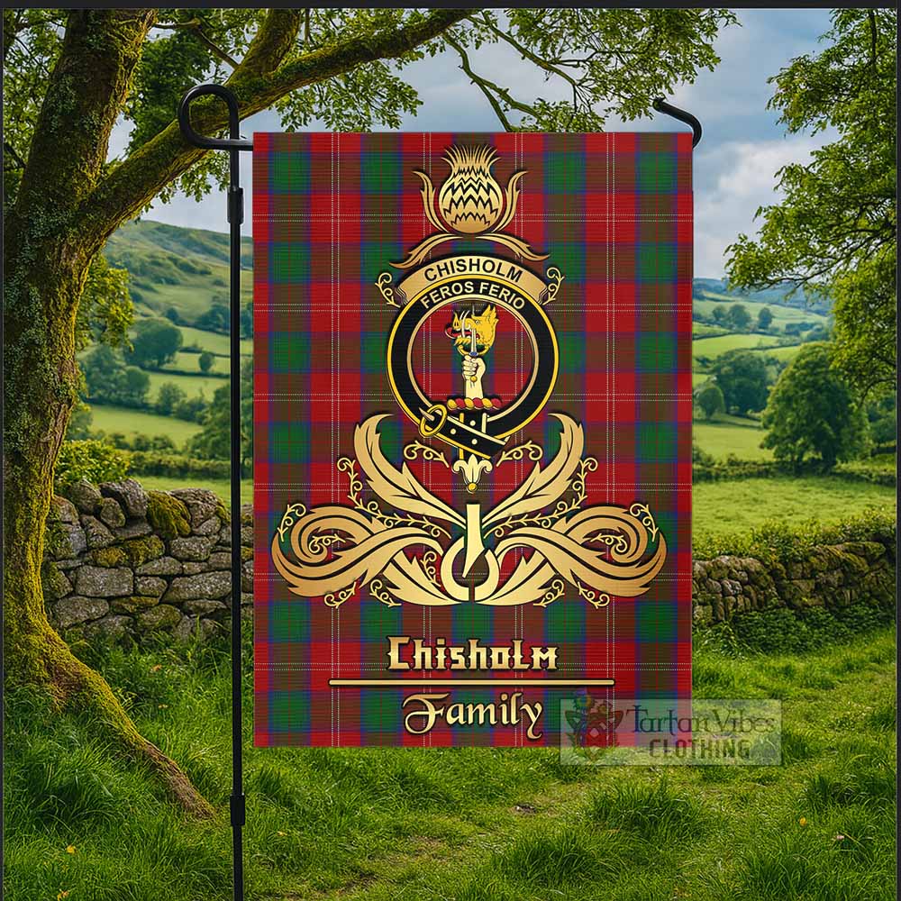 Chisholm Tartan Garden Flag with Highland Thistle Cherish Family Crest Style - Tartan Vibes Clothing