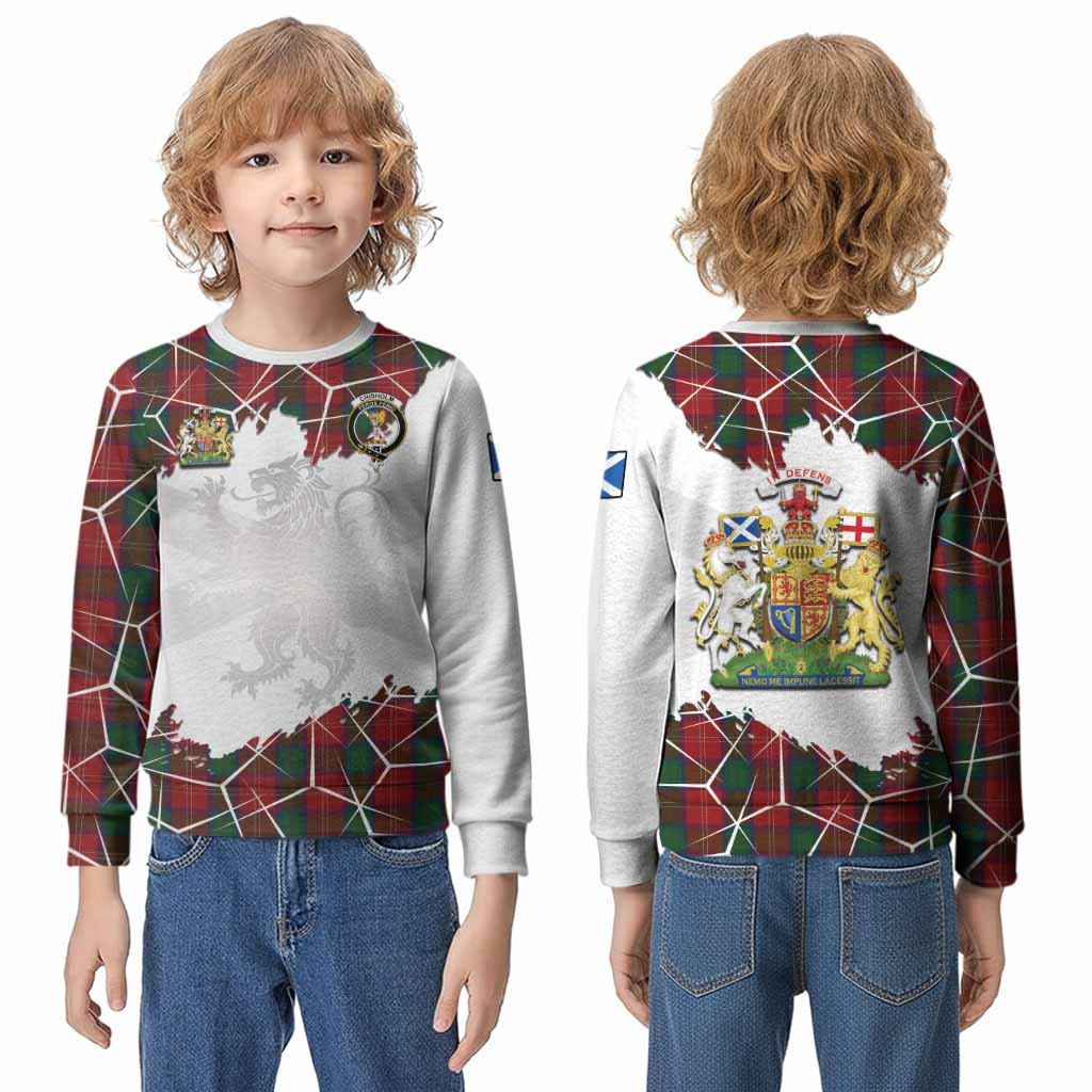 Chisholm Tartan Kid Knitted Sweatshirt with Family Crest and Lion Rampant Grunge Style