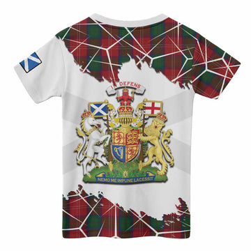 Chisholm Tartan Kid T-shirt with Family Crest and Lion Rampant Grunge Style