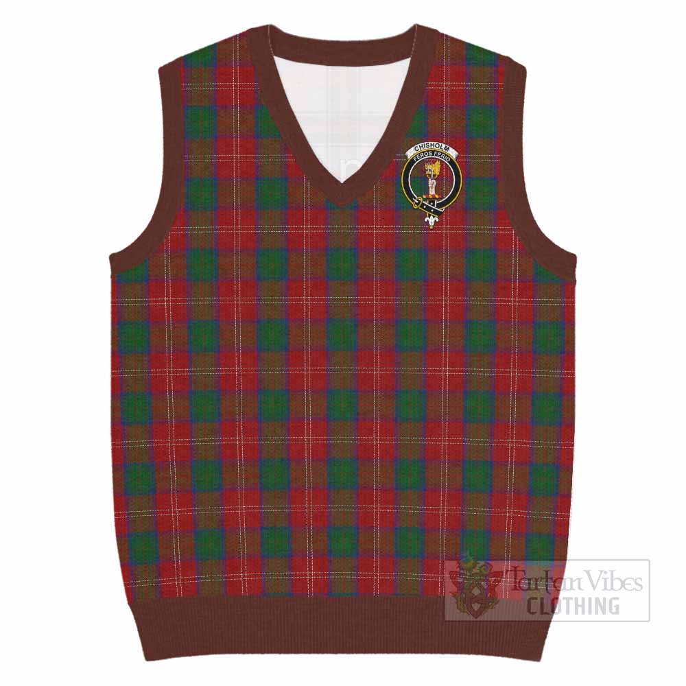 Chisholm Tartan Knitted V-Neck Vest with Family Crest - Tartan Vibes Clothing