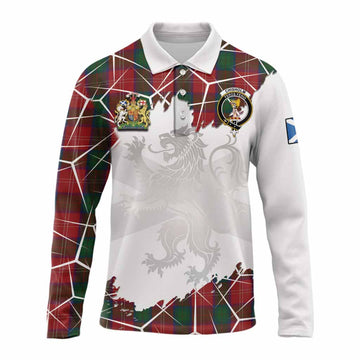 Chisholm Tartan Long Sleeve Polo Shirt with Family Crest and Lion Rampant Grunge Style