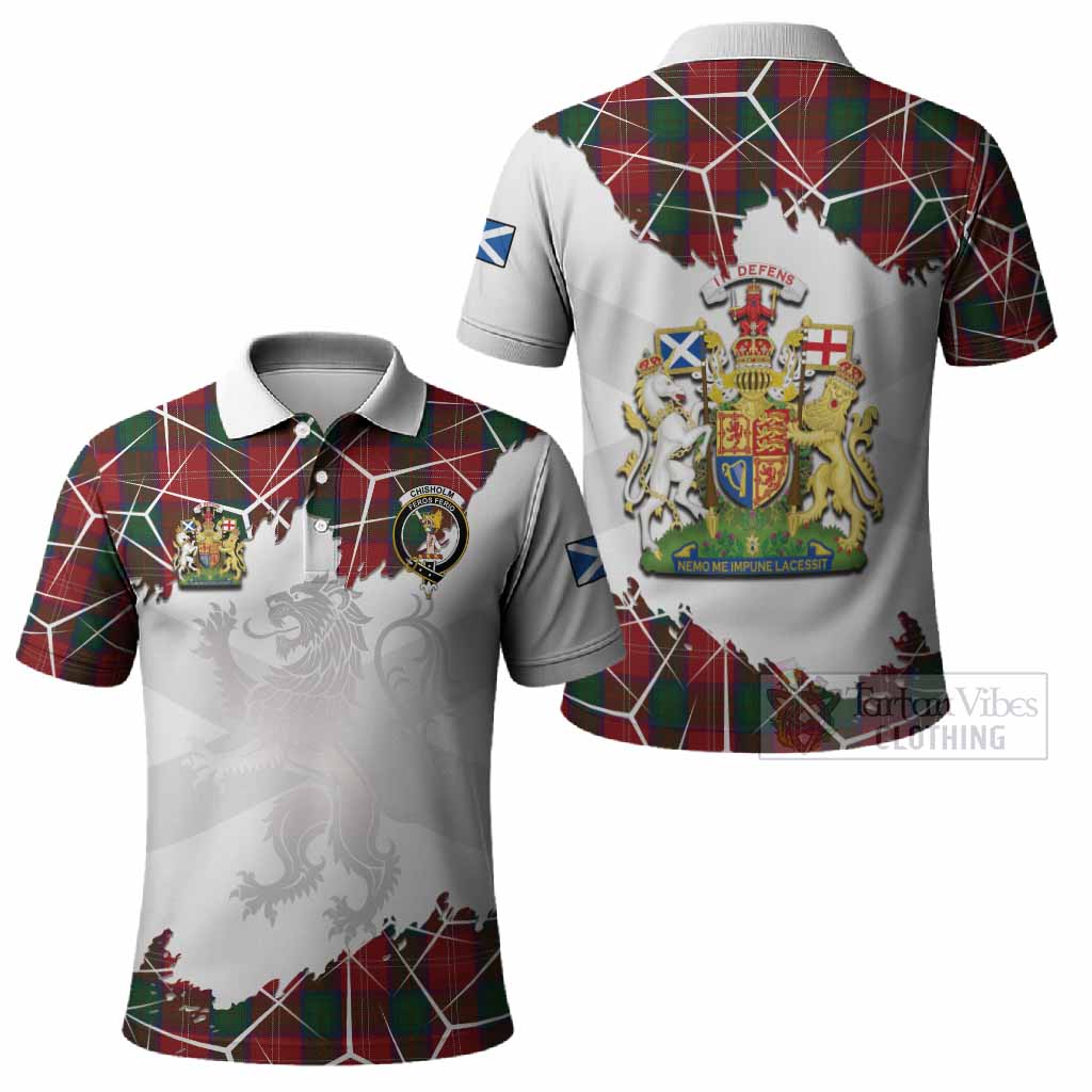 Chisholm Tartan Polo Shirt with Family Crest and Lion Rampant Grunge Style