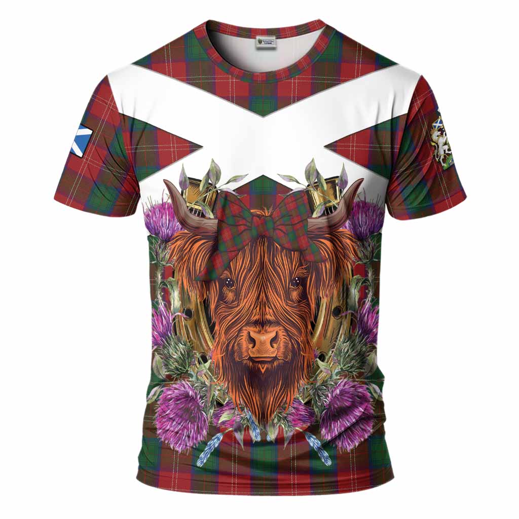 Chisholm Tartan T-Shirt Scottish Thistle Heilan Coo