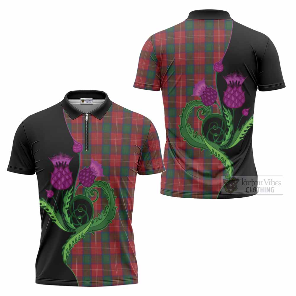 Chisholm Tartan Zipper Polo Shirt Traditional Scottish Thistle