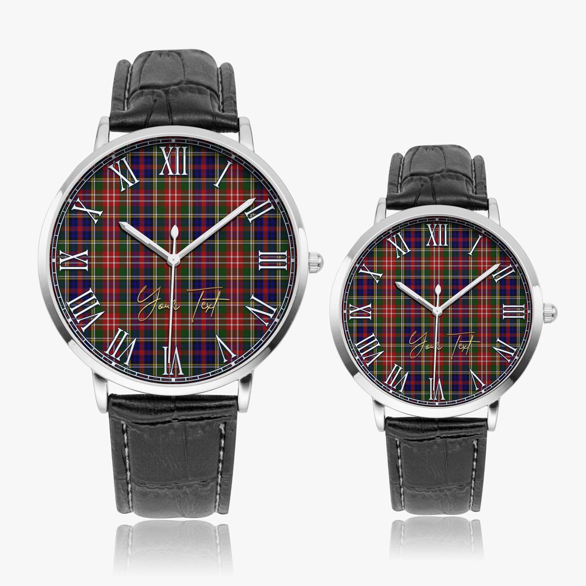 Christie Tartan Personalized Your Text Leather Trap Quartz Watch Ultra Thin Silver Case With Black Leather Strap - Tartanvibesclothing