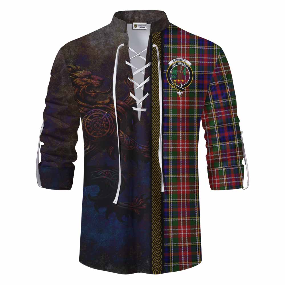 Tartan Vibes Clothing Christie Tartan Family Crest Ghillie Kilt Shirt Alba Gu Brath Be Brave Lion Ancient Style