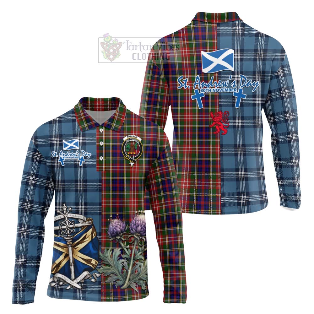 Tartan Vibes Clothing Christie Tartan Long Sleeve Polo Shirt Happy St. Andrew's Day Half Tartan Style