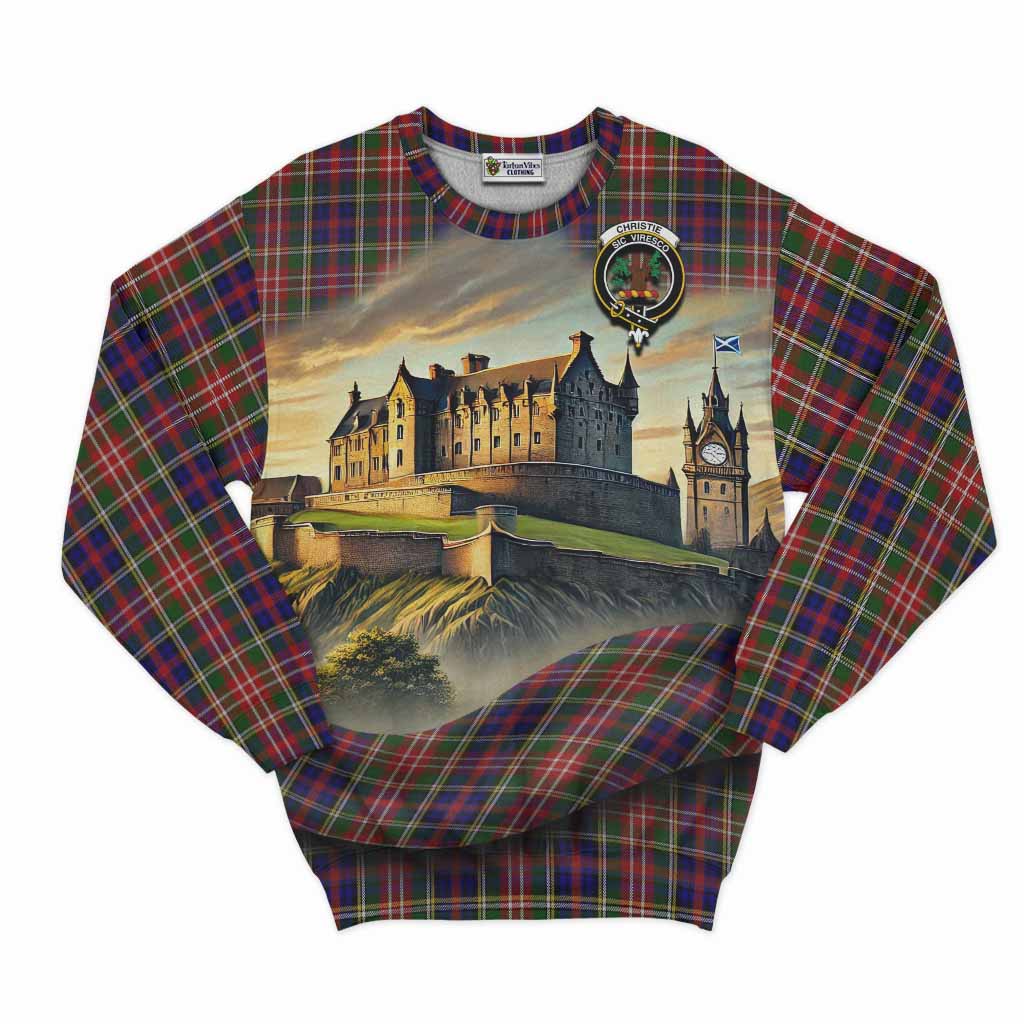 Tartan Vibes Clothing Christie Tartan Family Crest Sweatshirt with Scottish Ancient Castle Style