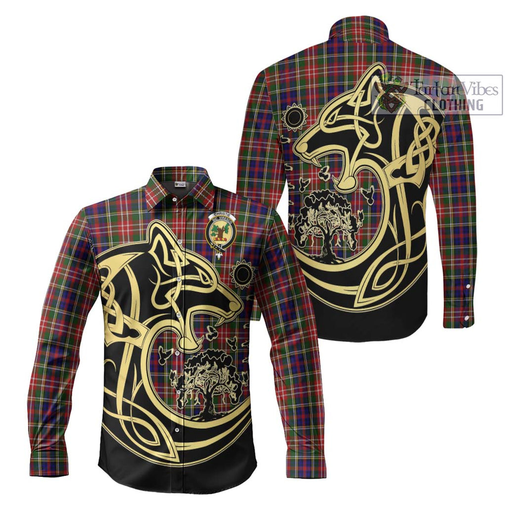 Christie Tartan Long Sleeve Button Shirt with Family Crest Celtic Wolf Style Men's Shirt S - Tartan Vibes Clothing