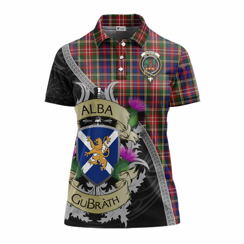 Tartan Vibes Clothing Christie Tartan Family Crest Women's Polo Shirt Lion Rampant Royal Thistle Shield Celtic Inspired