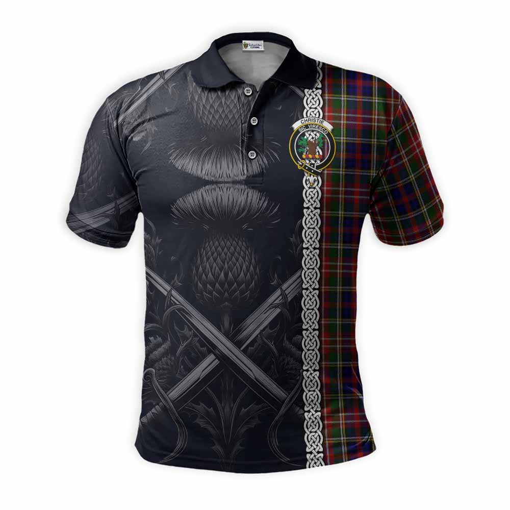 Tartan Vibes Clothing Christie Tartan Polo Shirt with Family Crest Cross Sword Thistle Celtic Vibes