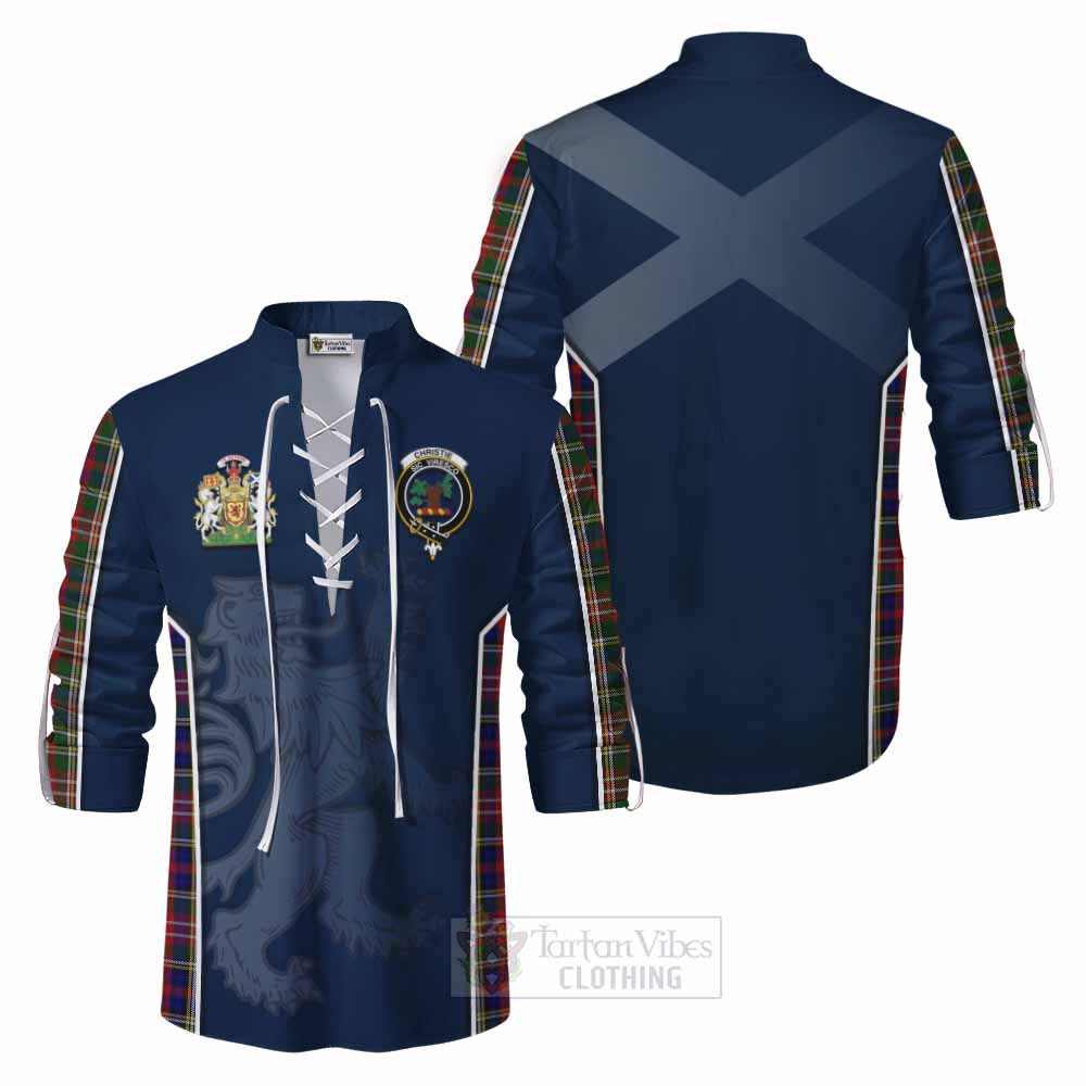 Tartan Vibes Clothing Christie Tartan Ghillie Kilt Shirt with Family Crest and Lion Rampant Vibes Sport Style