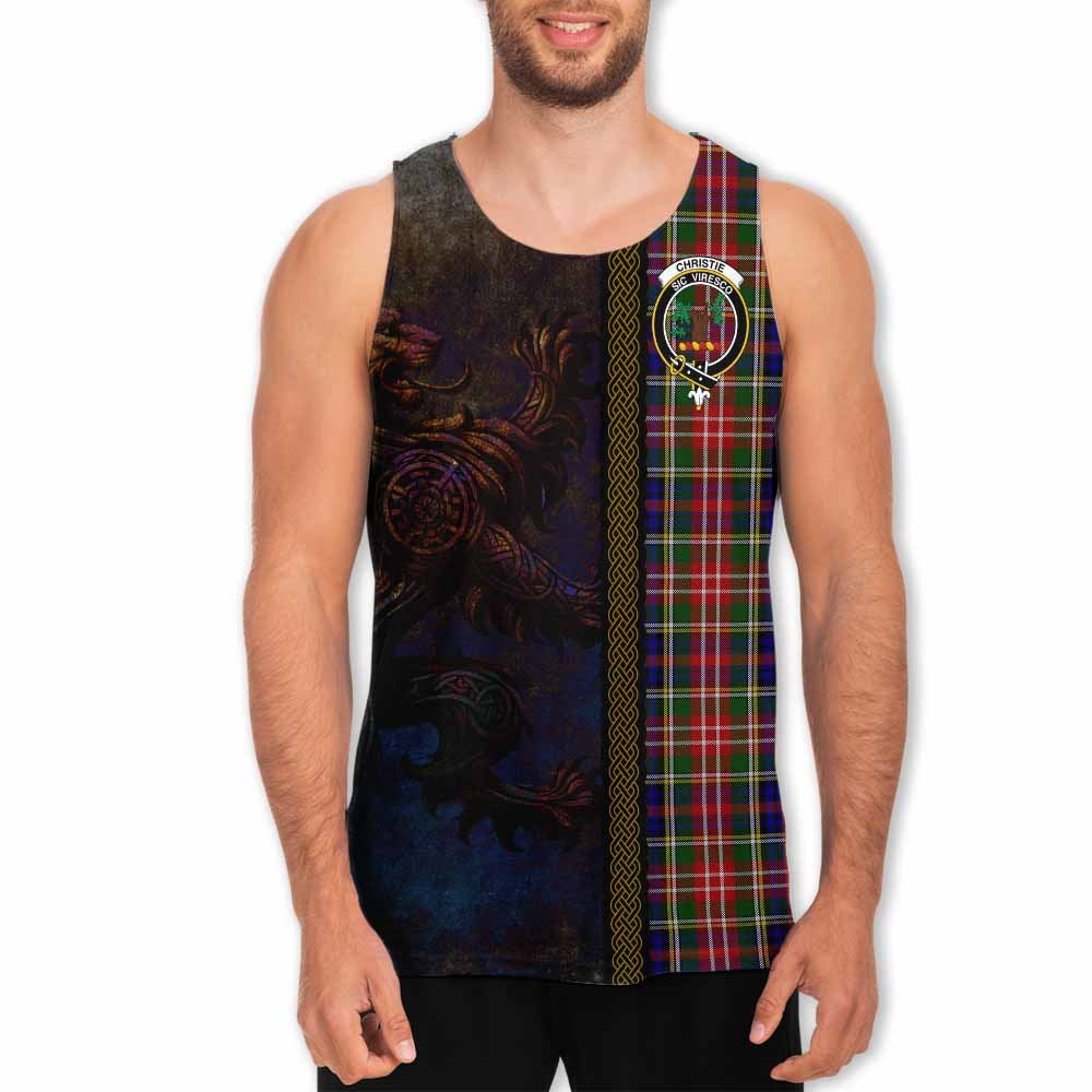 Tartan Vibes Clothing Christie Tartan Family Crest Men's Tank Top Alba Gu Brath Be Brave Lion Ancient Style