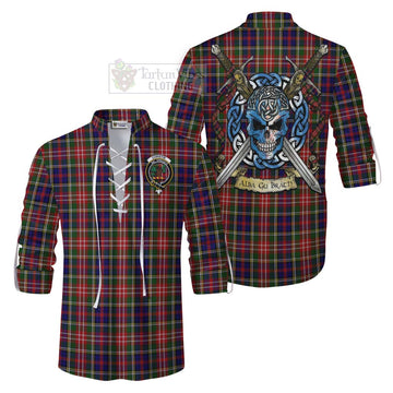 Tartan Vibes Clothing Christie Tartan Ghillie Kilt Shirt with Family Crest Celtic Skull Style
