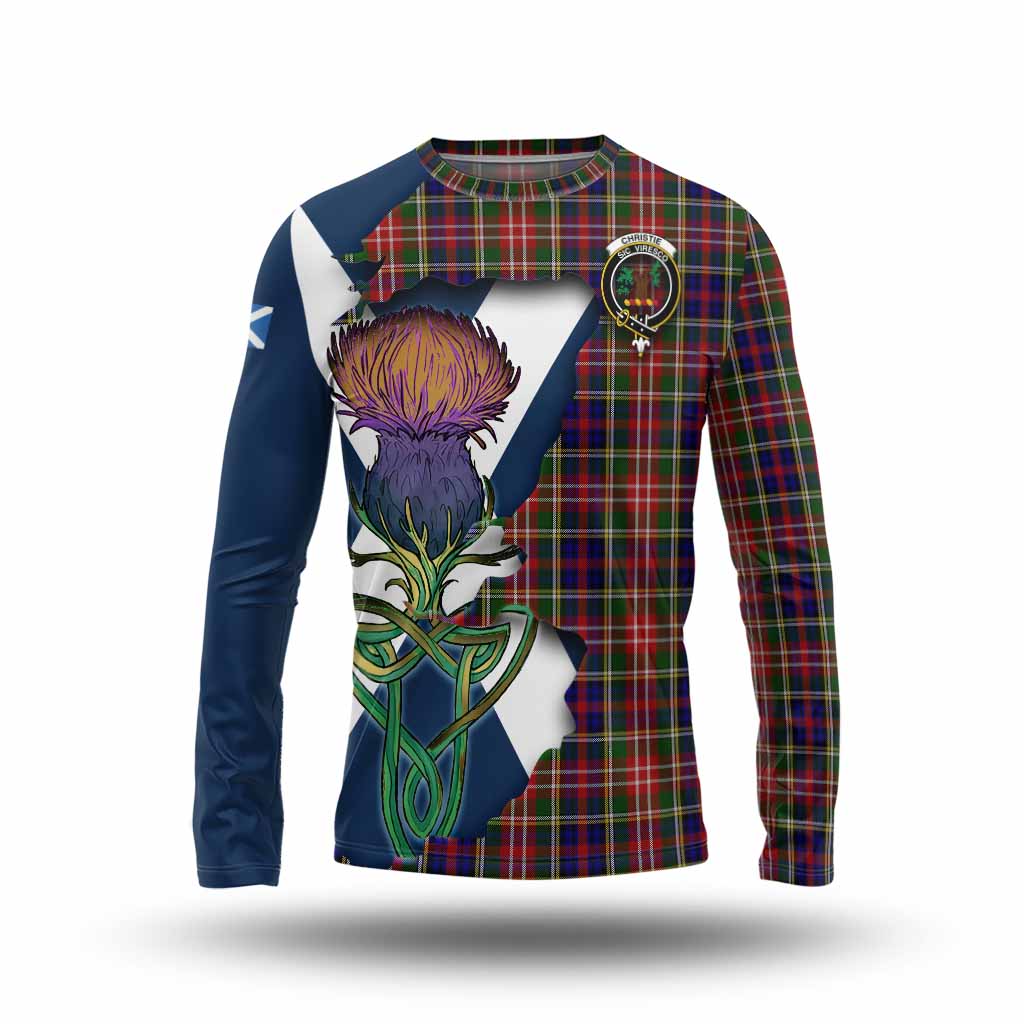 Tartan Vibes Clothing Christie Tartan Family Crest Long Sleeve T-Shirt Scottish Thistle Celtic Inspired