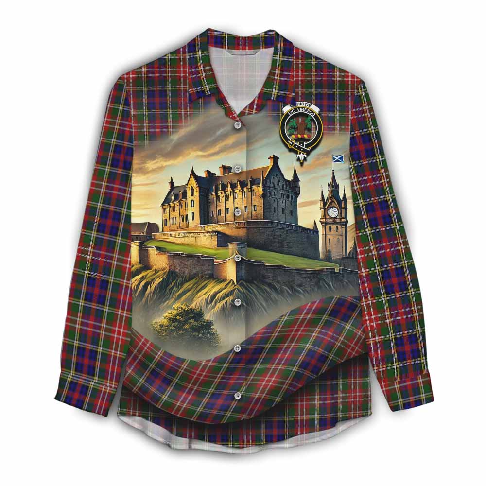 Tartan Vibes Clothing Christie Tartan Family Crest Women's Casual Shirt with Scottish Ancient Castle Style