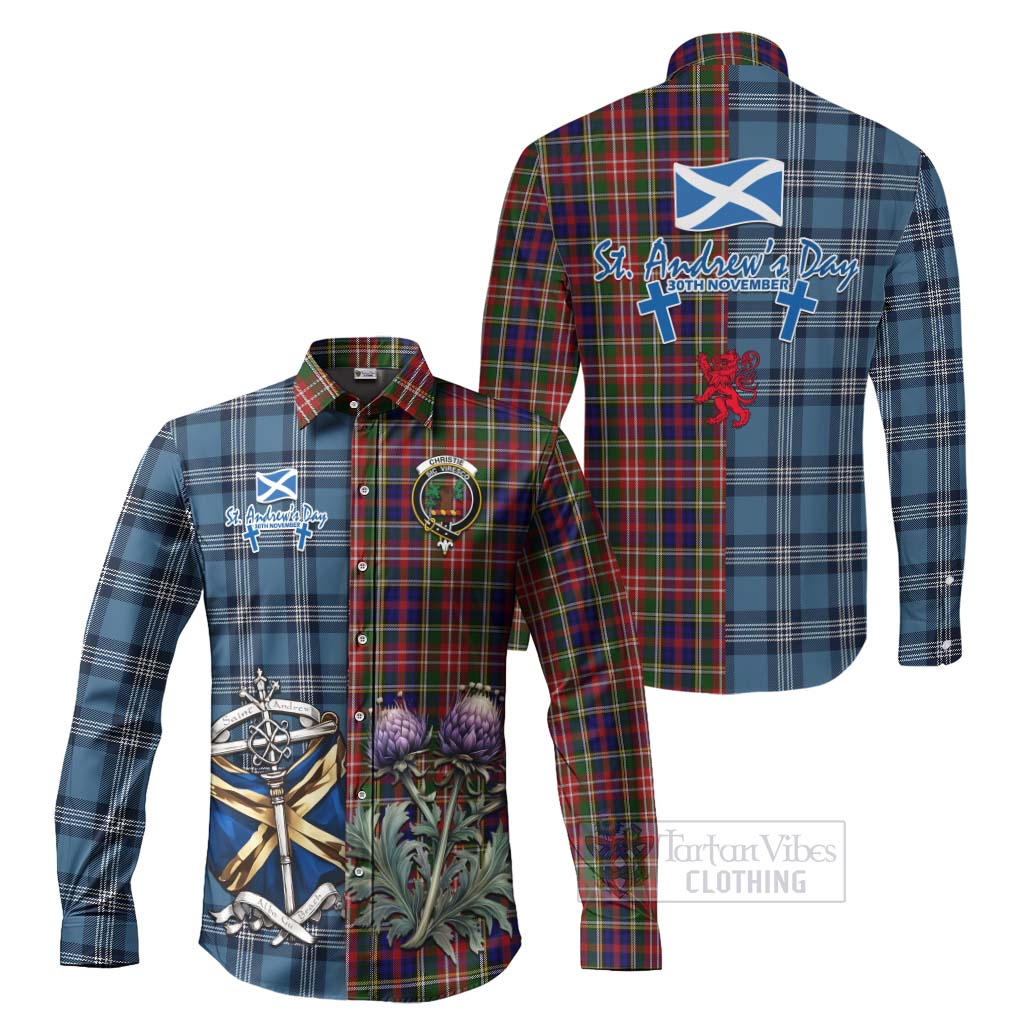 Tartan Vibes Clothing Christie Tartan Long Sleeve Button Shirt Happy St. Andrew's Day Half Tartan Style
