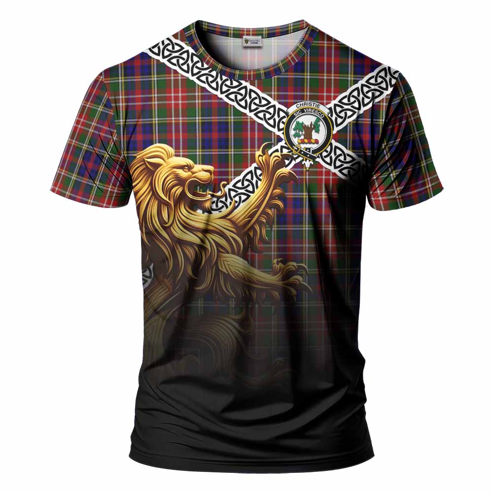 Tartan Vibes Clothing Christie Crest Tartan T-Shirt with Golden Lion Emblem Celtic Style
