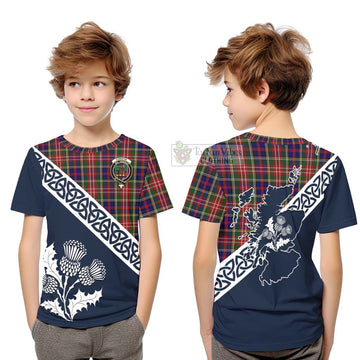 Tartan Vibes Clothing Christie Tartan Kid T-Shirt Featuring Thistle and Scotland Map