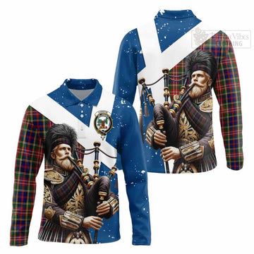 Tartan Vibes Clothing Christie Tartan Long Sleeve Polo Shirt with Family Crest Scottish Bagpiper Vibes