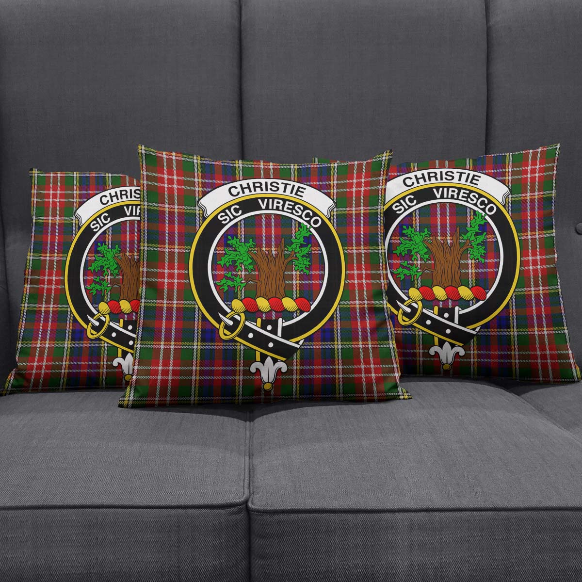 Christie Tartan Pillow Cover with Family Crest Square Pillow Cover - Tartanvibesclothing