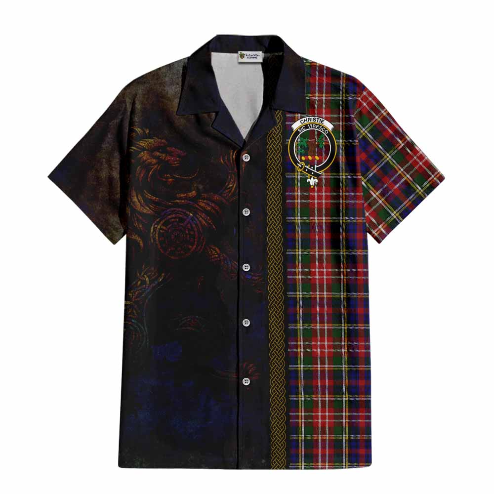 Tartan Vibes Clothing Christie Tartan Family Crest Short Sleeve Button Shirt Alba Gu Brath Be Brave Lion Ancient Style