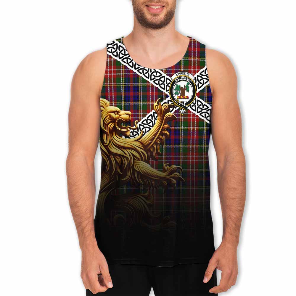 Tartan Vibes Clothing Christie Crest Tartan Men's Tank Top with Golden Lion Emblem Celtic Style