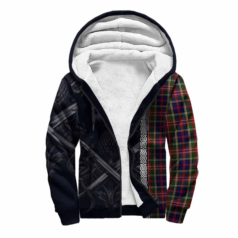 Tartan Vibes Clothing Christie Tartan Sherpa Hoodie with Family Crest Cross Sword Thistle Celtic Vibes
