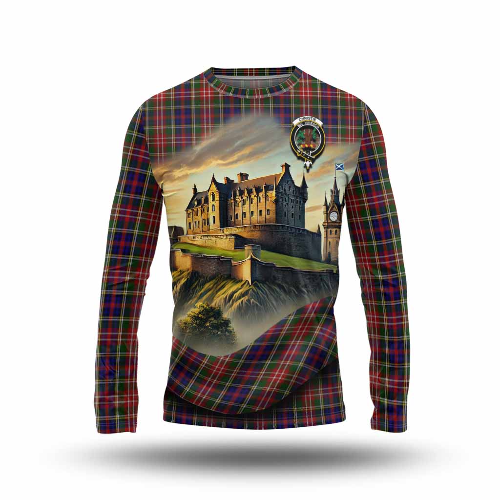 Tartan Vibes Clothing Christie Tartan Family Crest Long Sleeve T-Shirt with Scottish Ancient Castle Style