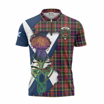 Tartan Vibes Clothing Christie Tartan Family Crest Zipper Polo Shirt Scottish Thistle Celtic Inspired