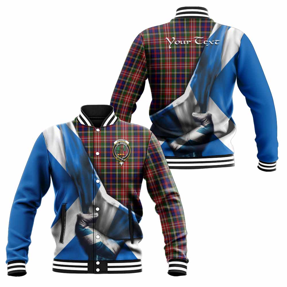 Tartan Vibes Clothing Christie Tartan Baseball Jacket with Family Crest Scotland Patriotic Style
