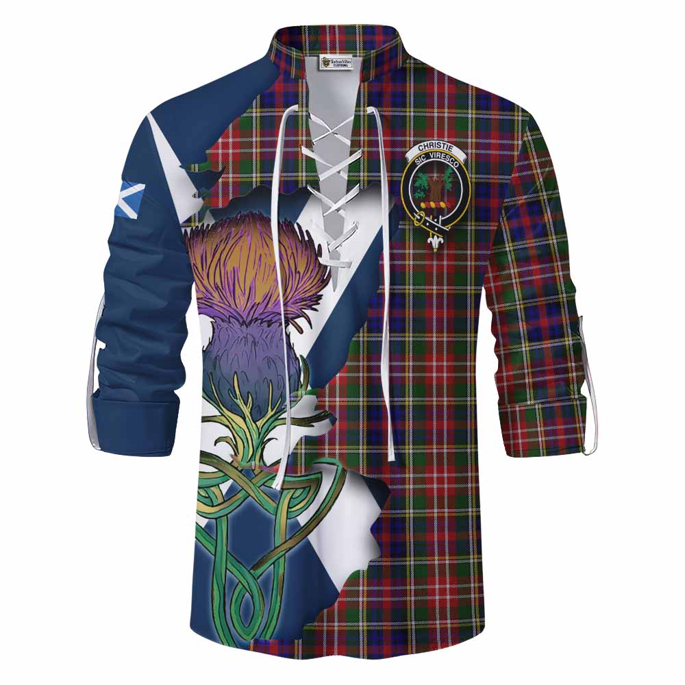 Tartan Vibes Clothing Christie Tartan Family Crest Ghillie Kilt Shirt Scottish Thistle Celtic Inspired