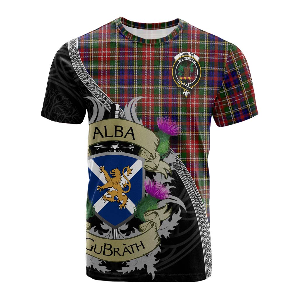Tartan Vibes Clothing Christie Tartan Family Crest Cotton T-shirt Lion Rampant Royal Thistle Shield Celtic Inspired