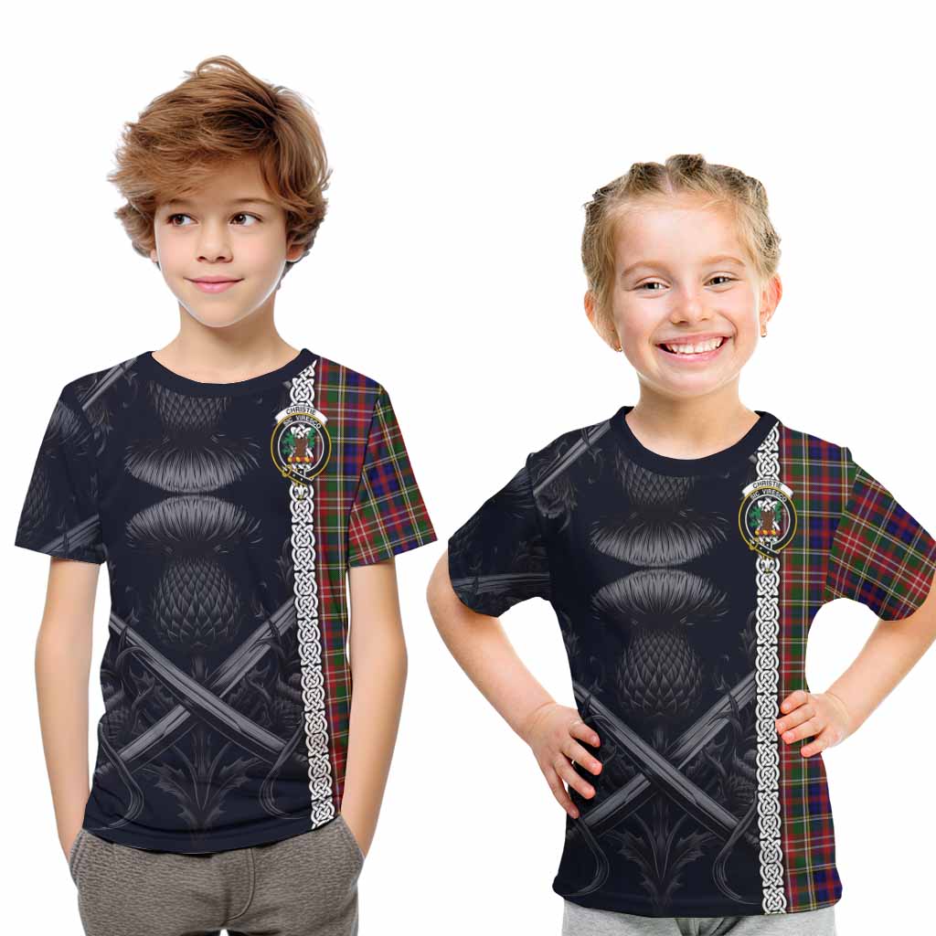 Tartan Vibes Clothing Christie Tartan Kid T-Shirt with Family Crest Cross Sword Thistle Celtic Vibes