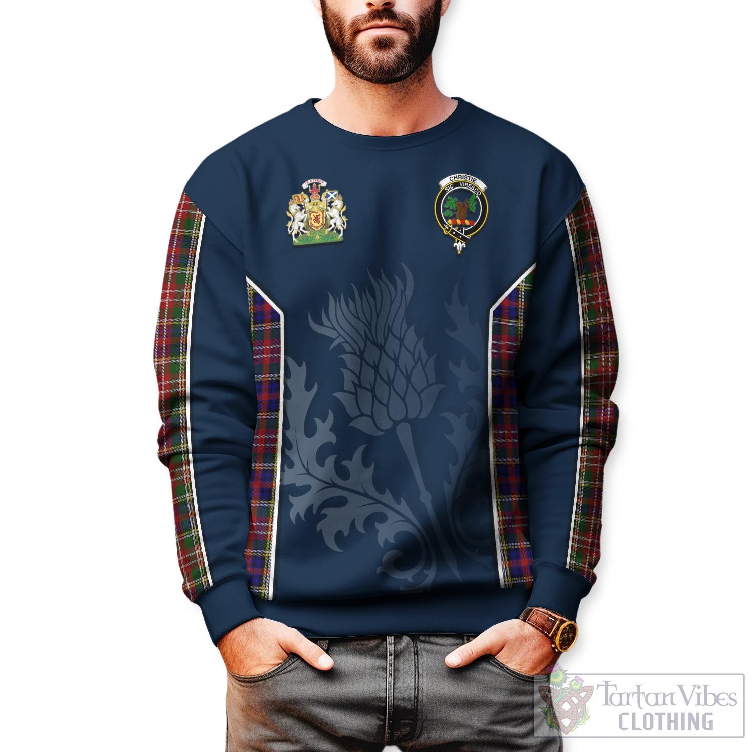 Tartan Vibes Clothing Christie Tartan Sweatshirt with Family Crest and Scottish Thistle Vibes Sport Style