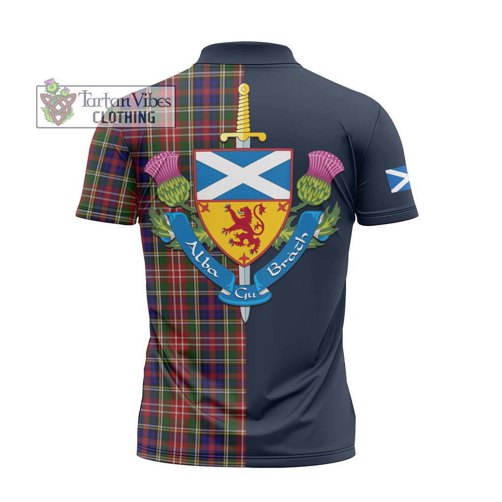 Tartan Vibes Clothing Christie Tartan Zipper Polo Shirt with Scottish Lion Royal Arm Half Style