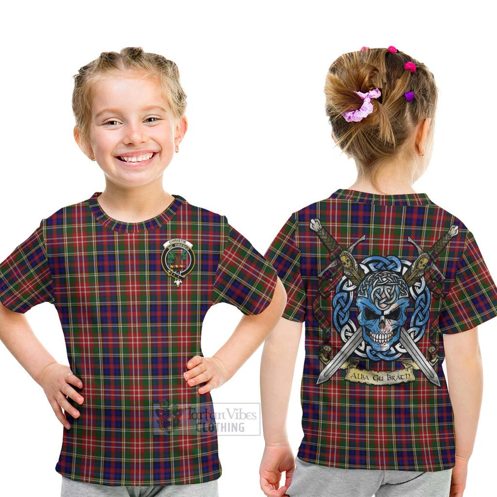 Tartan Vibes Clothing Christie Tartan Kid T-Shirt with Family Crest Celtic Skull Style
