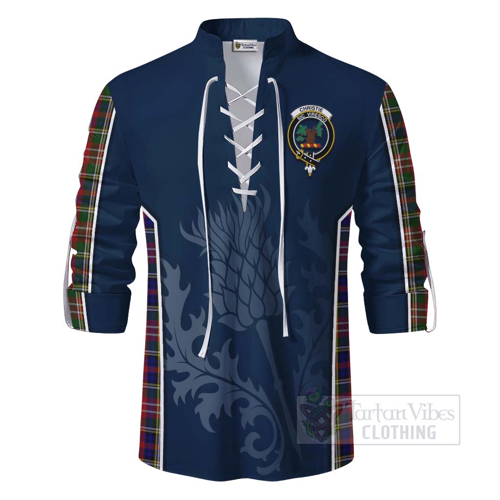 Tartan Vibes Clothing Christie Tartan Ghillie Kilt Shirt with Family Crest and Scottish Thistle Vibes Sport Style