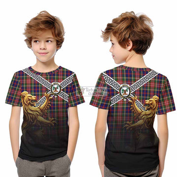 Tartan Vibes Clothing Christie Crest Tartan Kid T-Shirt with Golden Lion Emblem Celtic Style