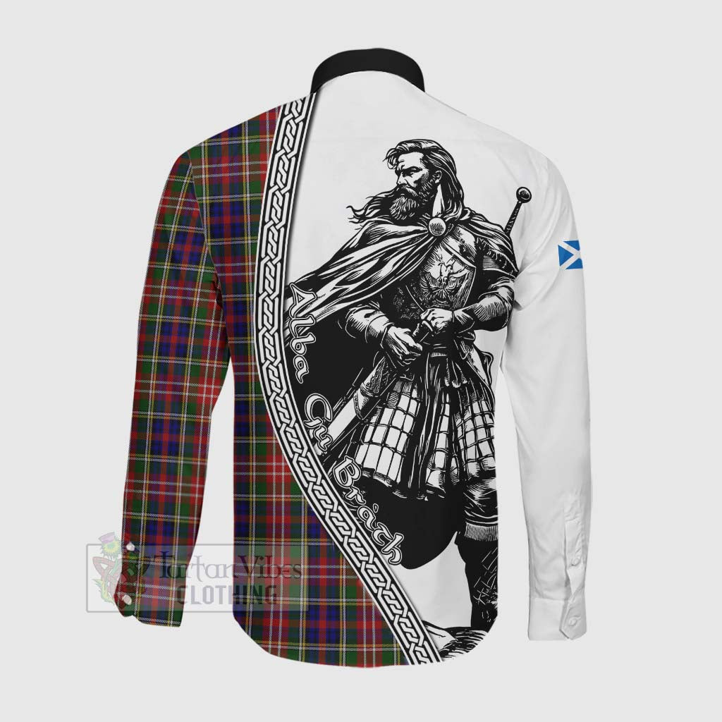 Tartan Vibes Clothing Christie Tartan Clan Crest Long Sleeve Button Shirt with Highlander Warrior Celtic Style