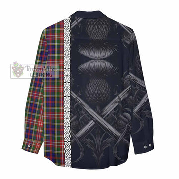 Tartan Vibes Clothing Christie Tartan Women's Casual Shirt with Family Crest Cross Sword Thistle Celtic Vibes