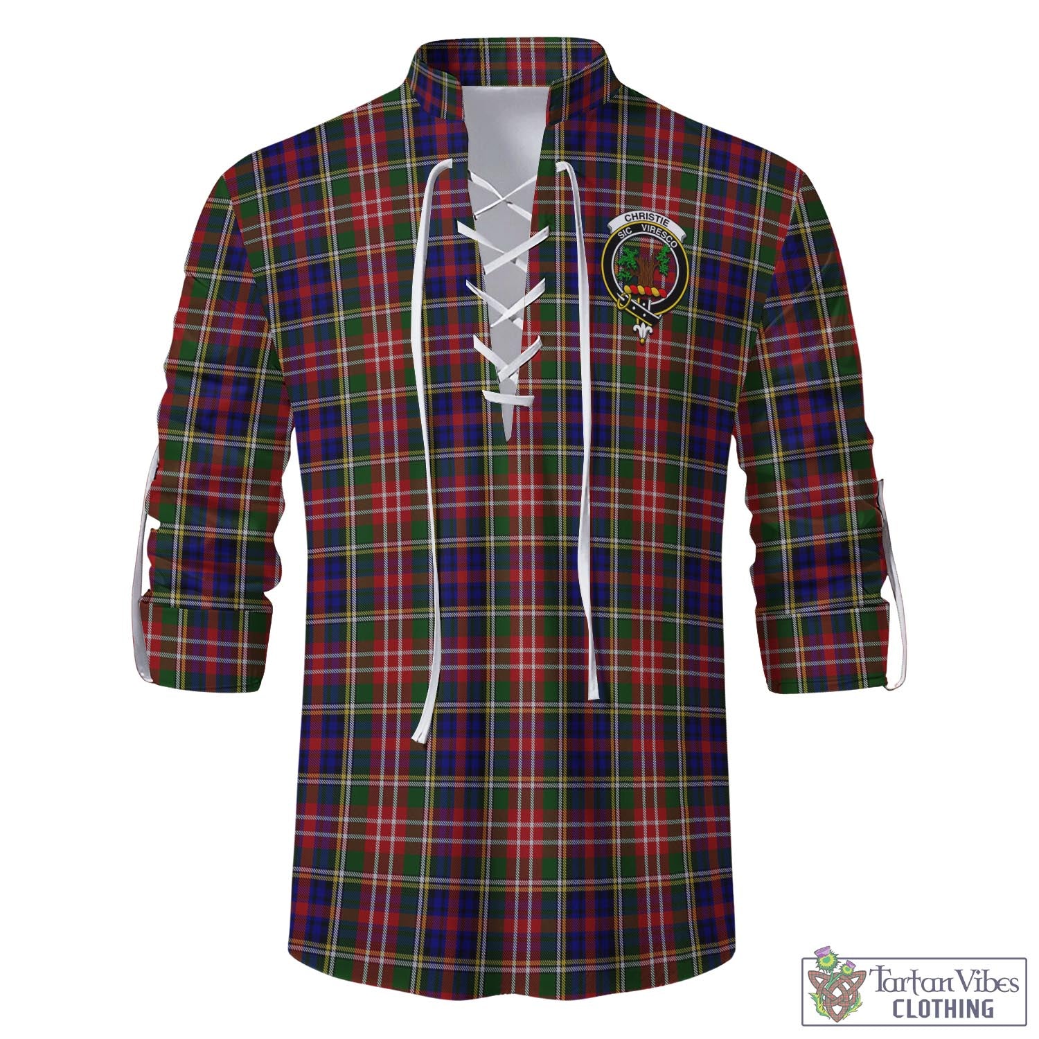 Tartan Vibes Clothing Christie Tartan Men's Scottish Traditional Jacobite Ghillie Kilt Shirt with Family Crest