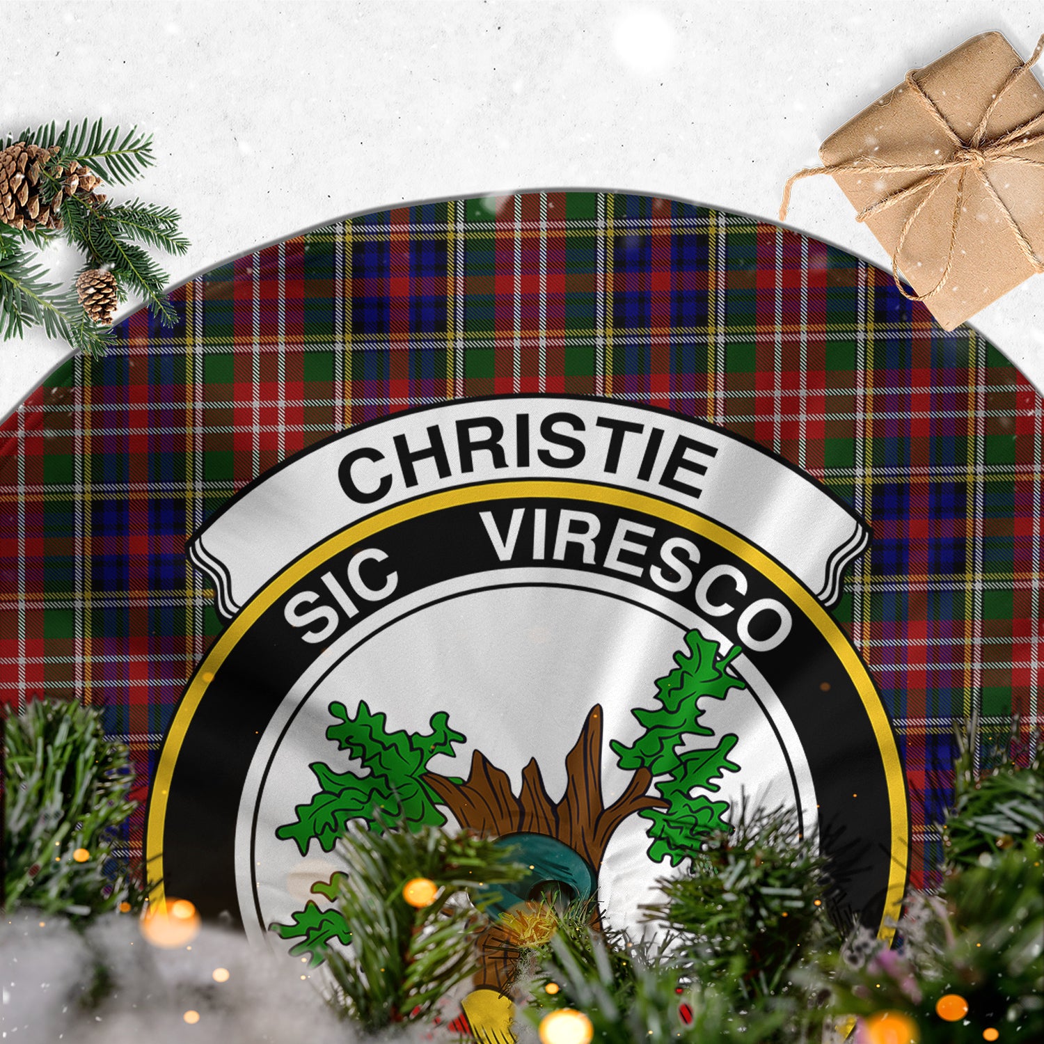 Christie Tartan Christmas Tree Skirt with Family Crest - Tartanvibesclothing
