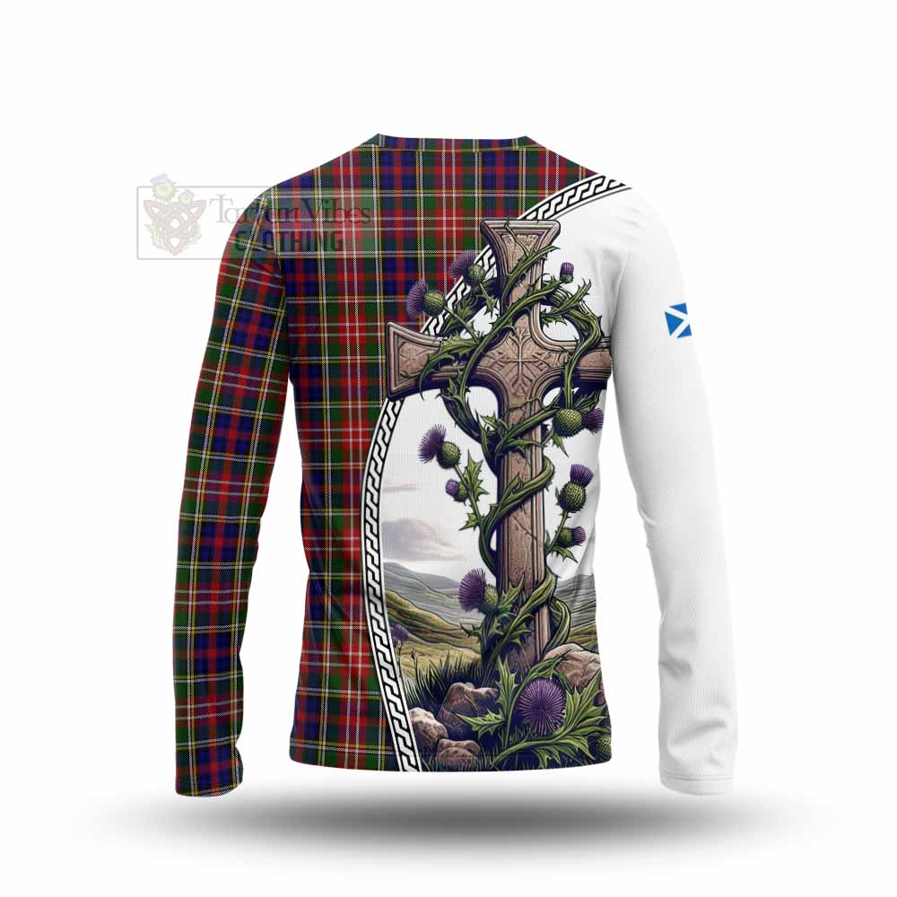 Tartan Vibes Clothing Christie Tartan Long Sleeve T-Shirt with Family Crest and St. Andrew's Cross Accented by Thistle Vines
