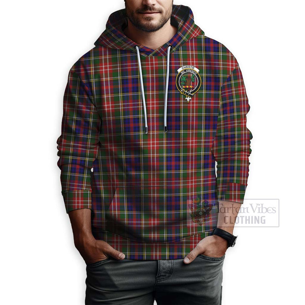 Tartan Vibes Clothing Christie Tartan Hoodie with Family Crest and Bearded Skull Holding Bottles of Whiskey