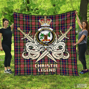 Christie Tartan Quilt with Clan Crest and the Golden Sword of Courageous Legacy