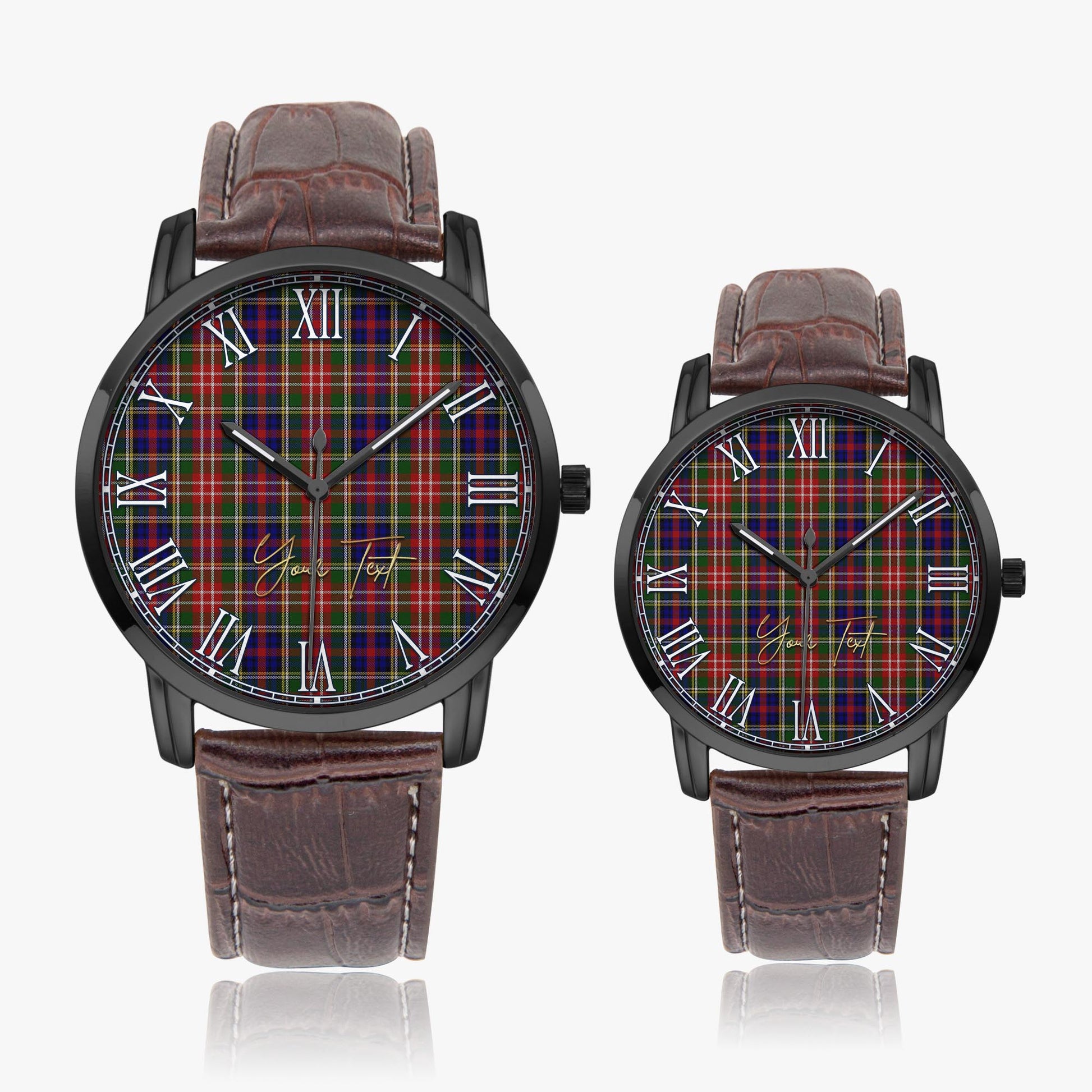 Christie Tartan Personalized Your Text Leather Trap Quartz Watch Wide Type Black Case With Brown Leather Strap - Tartanvibesclothing