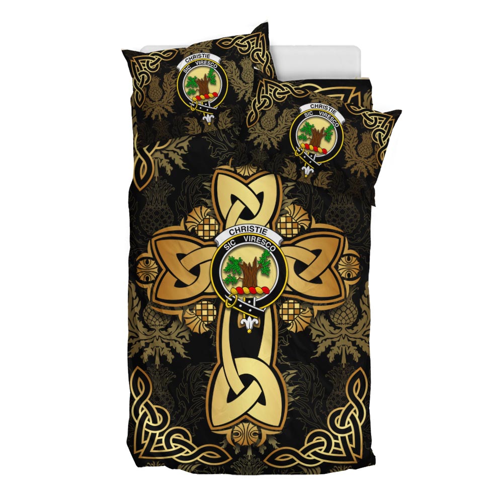 Christie Clan Bedding Sets Gold Thistle Celtic Style - Tartanvibesclothing