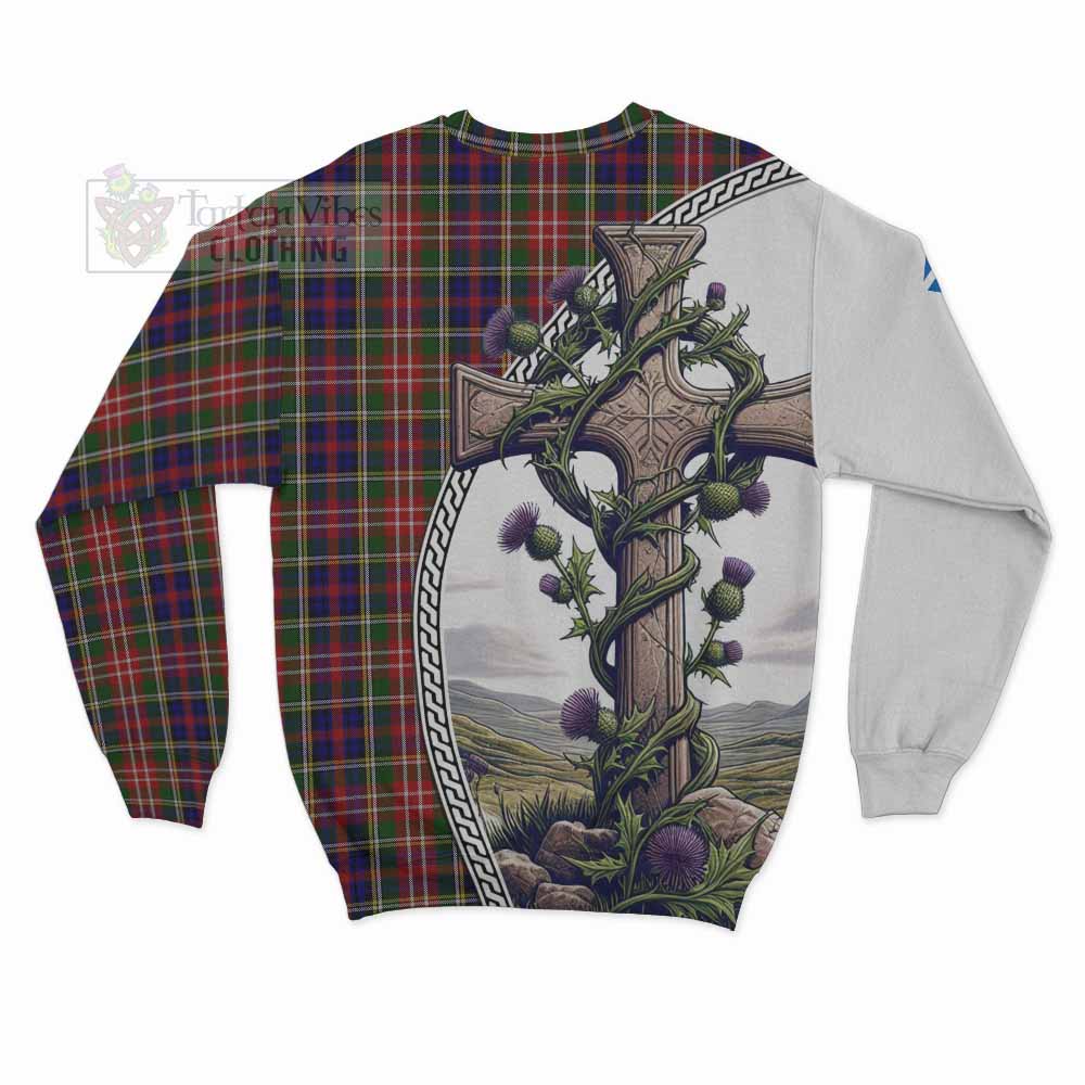 Tartan Vibes Clothing Christie Tartan Sweatshirt with Family Crest and St. Andrew's Cross Accented by Thistle Vines