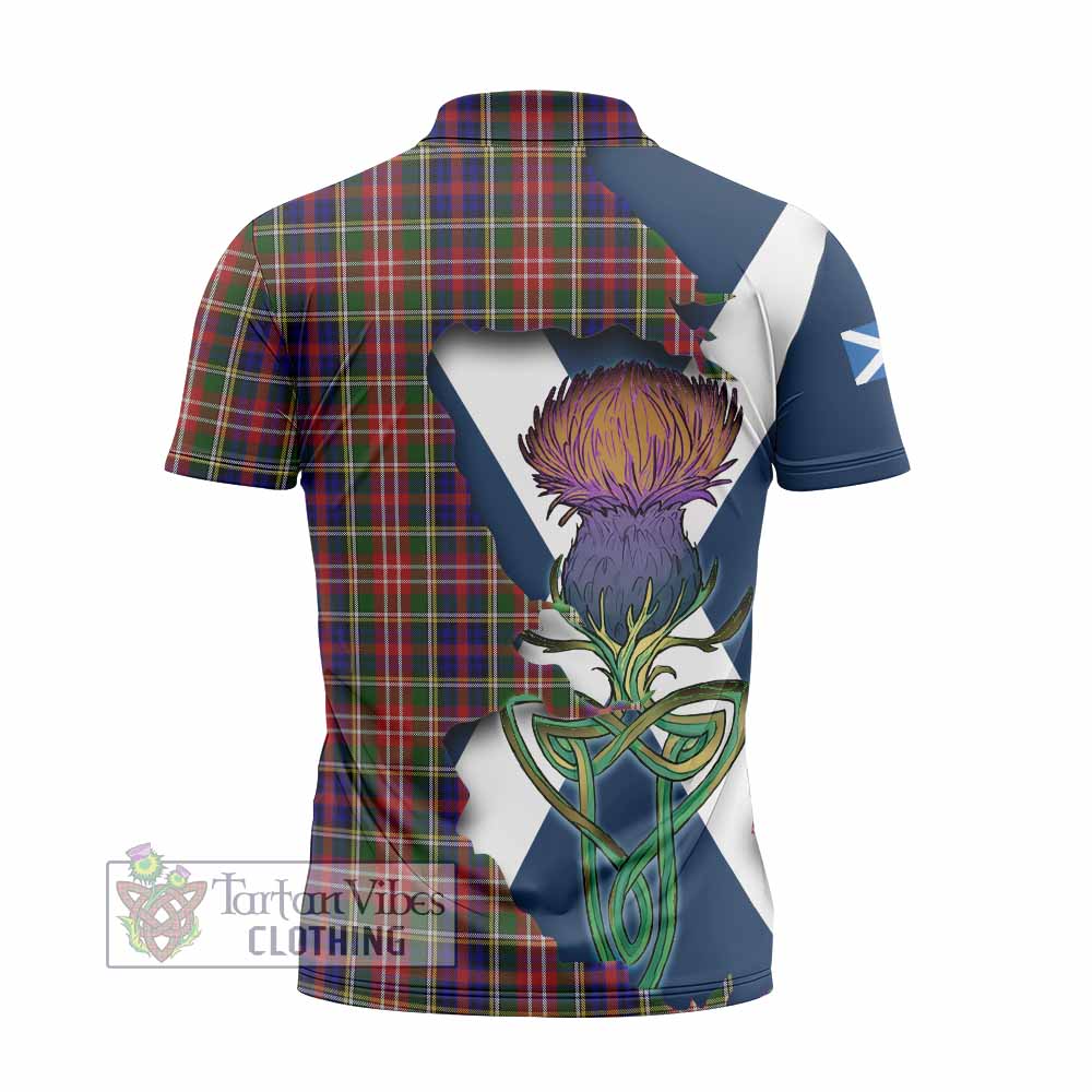 Tartan Vibes Clothing Christie Tartan Family Crest Zipper Polo Shirt Scottish Thistle Celtic Inspired